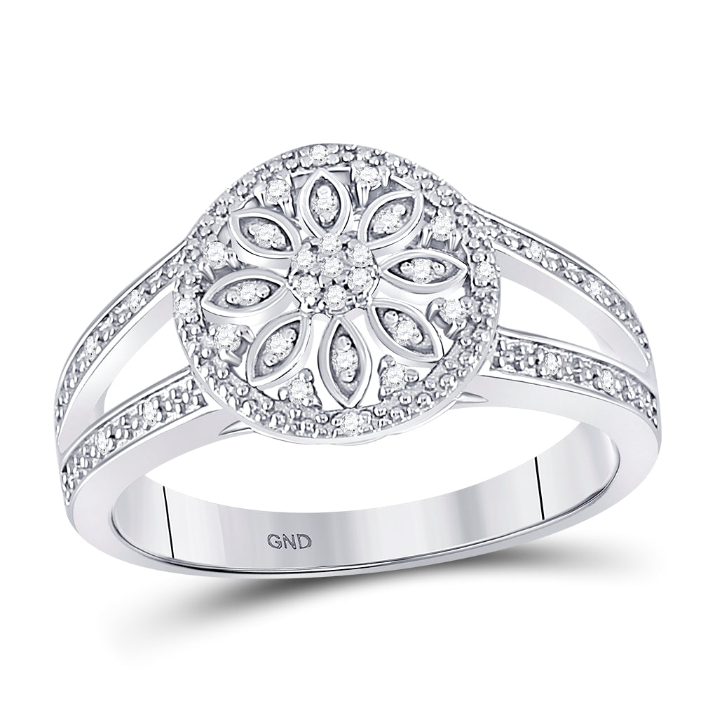 Sterling Silver Womens Round Diamond Flower Cluster Ring 1/10 Cttw, Womens Size: 5-10