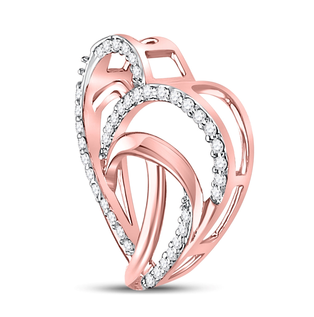 10K Rose Gold Womens Round Diamond Heart Pendant 1/10 Cttw, Length: 0.59 In, Width: 0.57 In