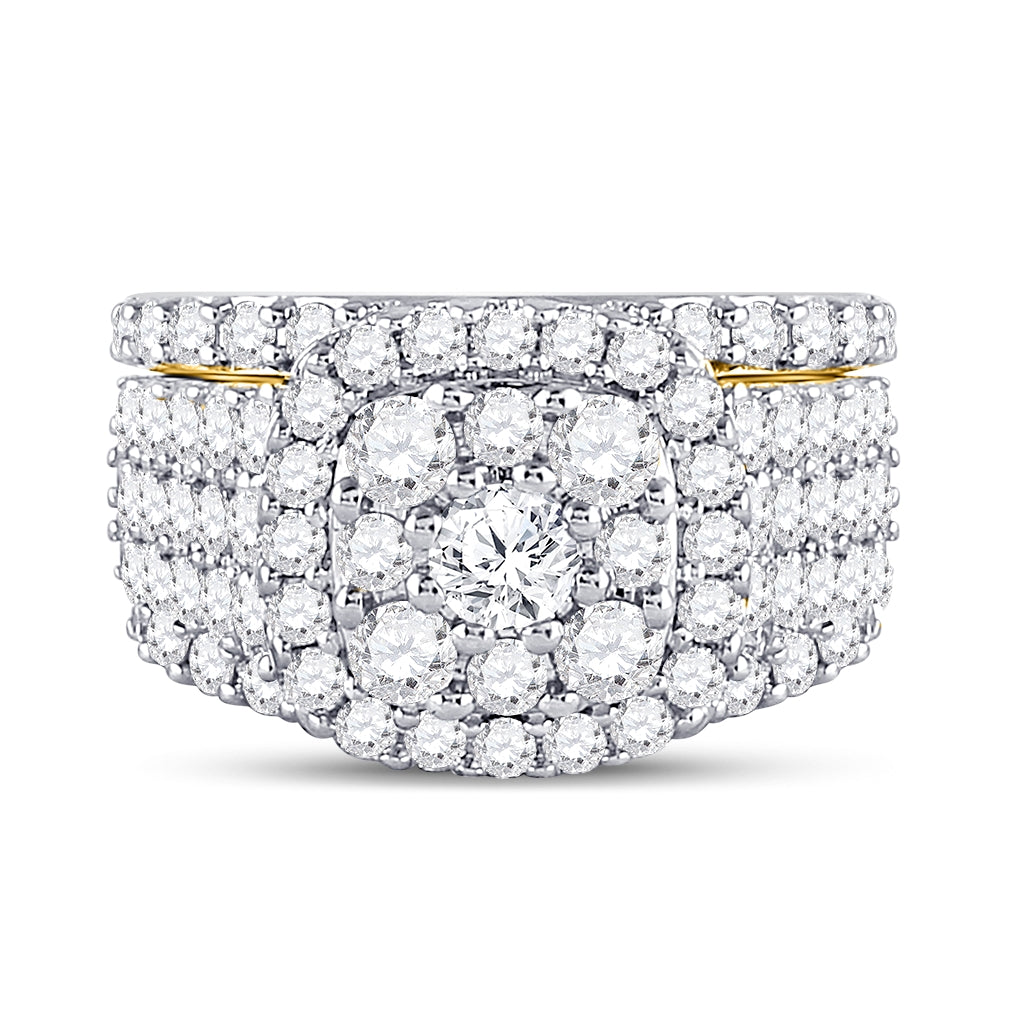 14K Yellow Or White Gold Round Diamond Cluster Bridal Wedding Ring Band Set 3-3/4 Cttw, Womens Size: 5-10
