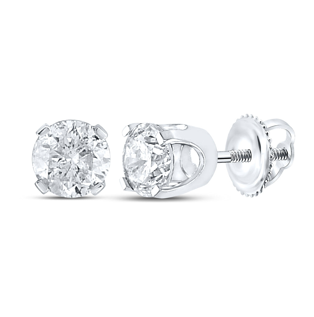 14K White Gold Unisex Round Diamond Solitaire Stud Earring 1-3/8ctw