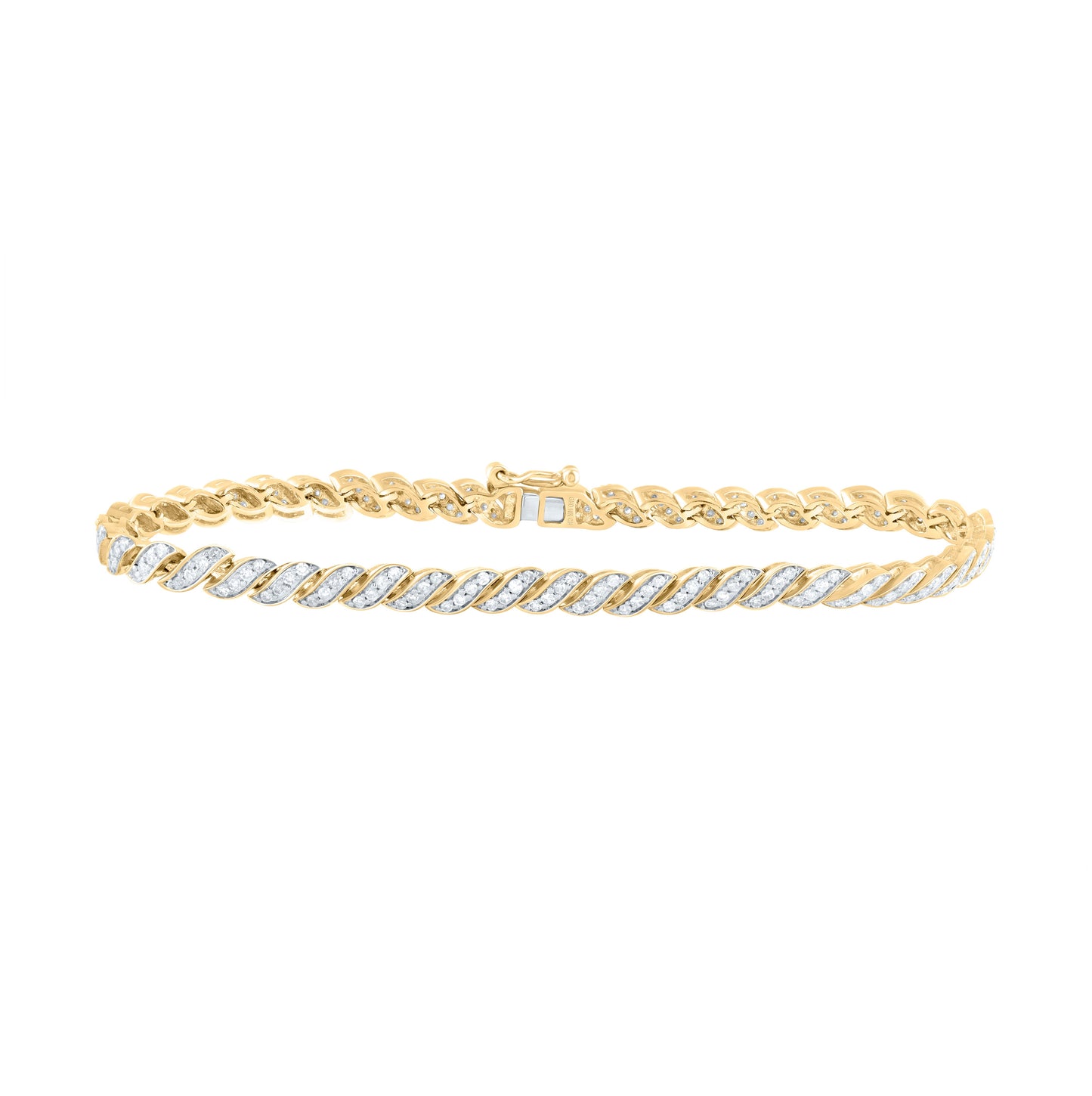 10kt Yellow Gold Womens Round Diamond Link Tennis Bracelet 1-1/4 Cttw