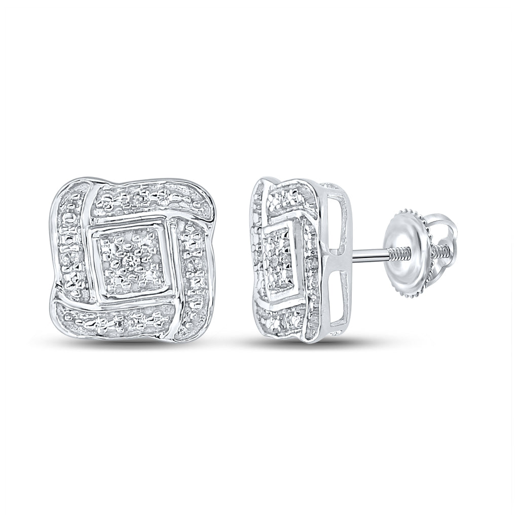 Sterling Silver Women's Round Diamond Sq Earrings 1/20ctw