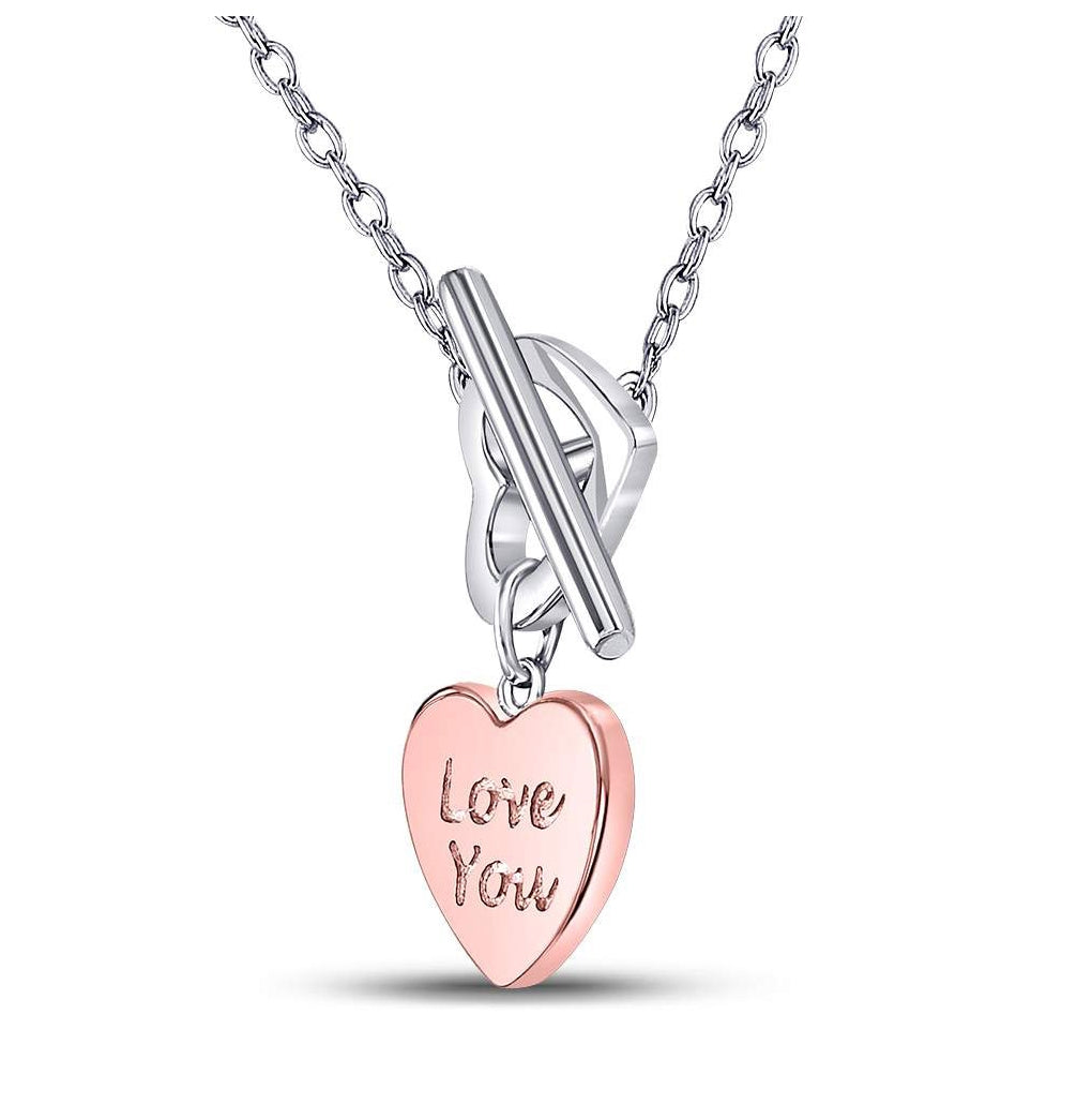 Sterling Silver Womens Round Diamond Fashion Heart Necklace 1/10 Cttw, Length: 16.97 In