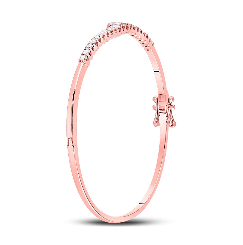 14K Rose Gold Womens Round Diamond Bypass Bangle Bracelet 1 Cttw
