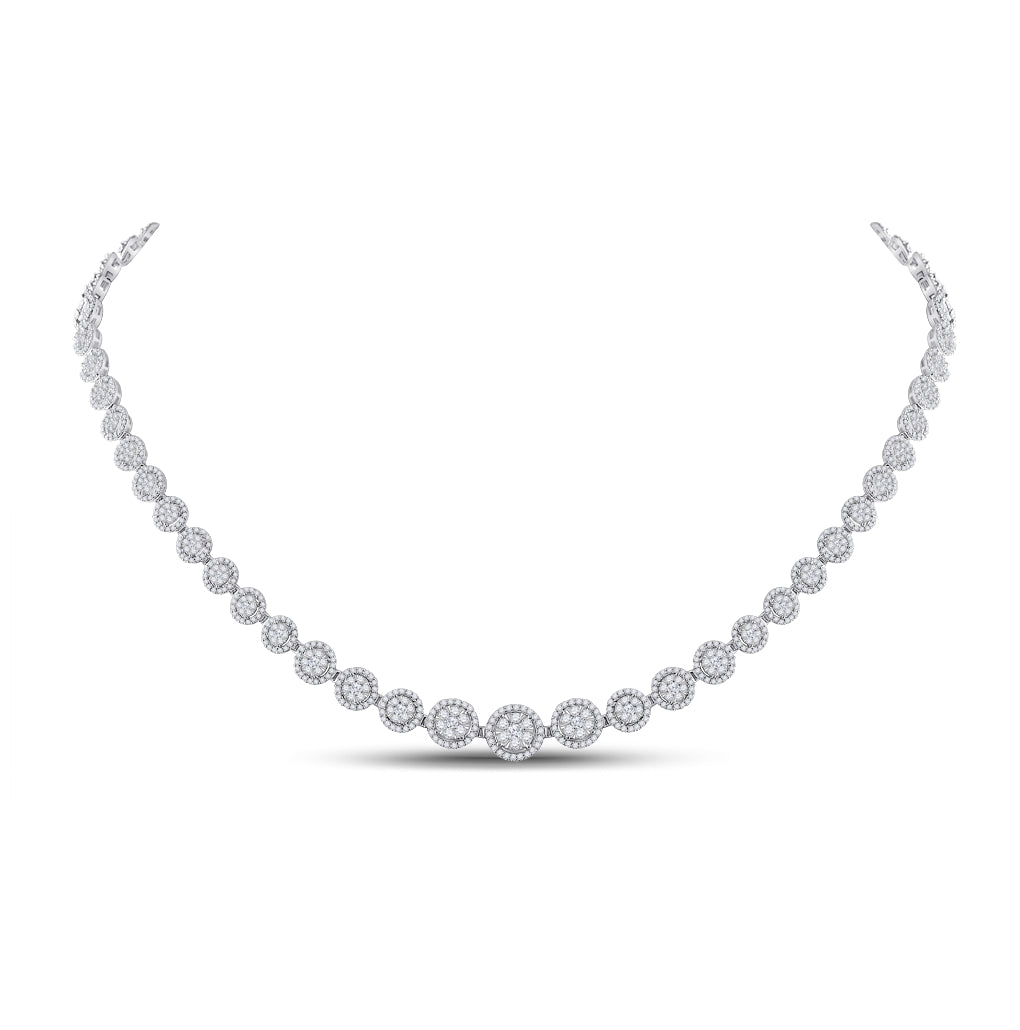 14kt White Gold Womens Round Diamond Graduated Halo Cluster Tennis Necklace 4-7/8 Cttw
