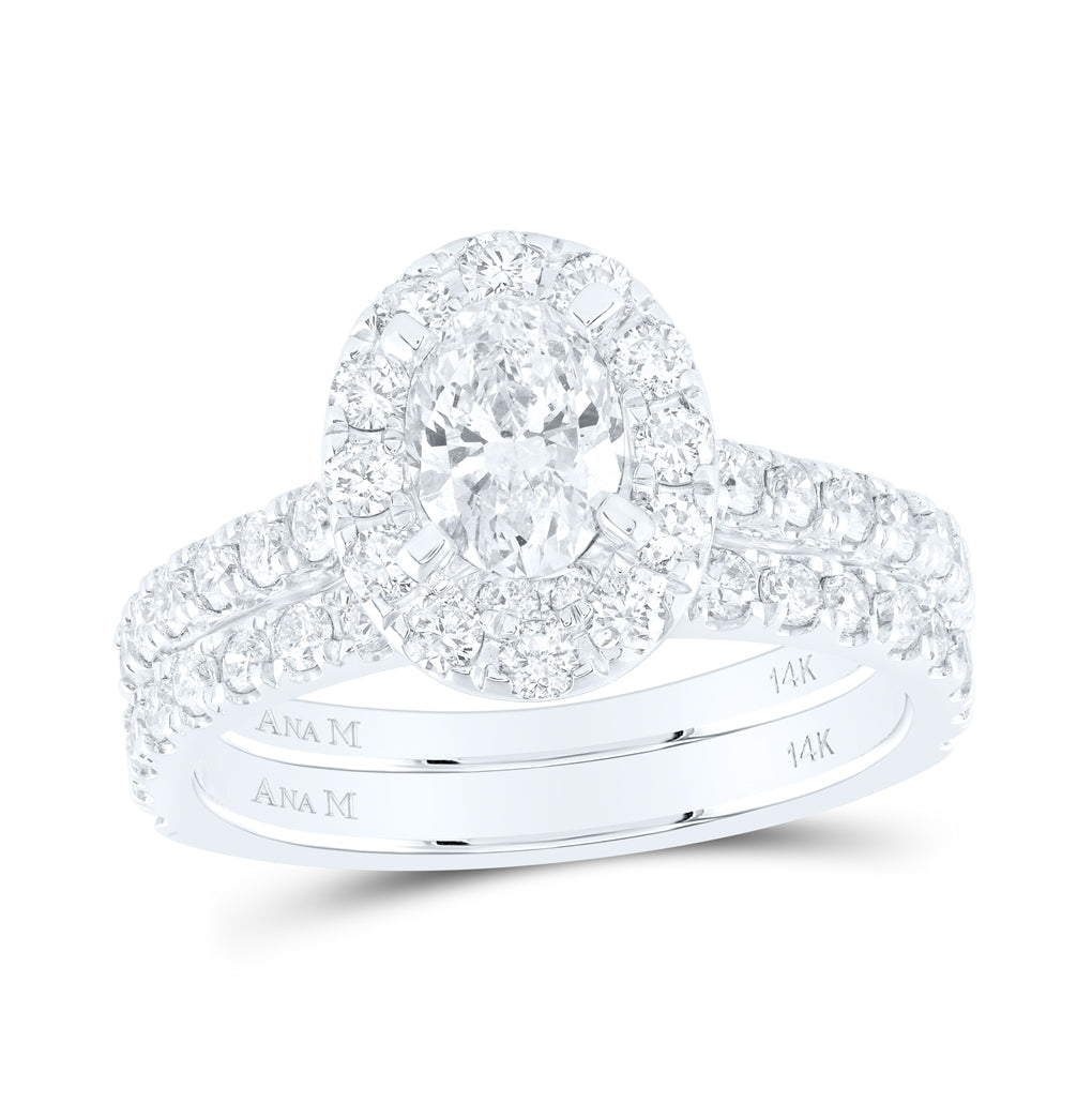 14K White Gold Oval Diamond Bridal Wedding Ring Band Set 1-7/8 Cttw, Womens Size: 5-10