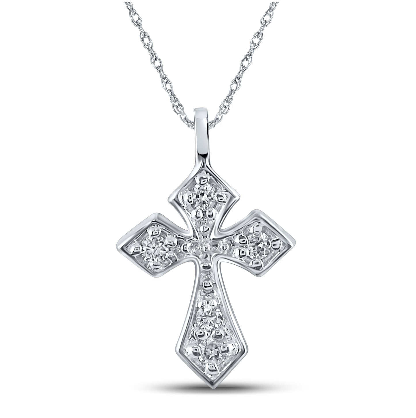 10K White Gold Womens Round Diamond Small Cross Pendant 1/20 Cttw