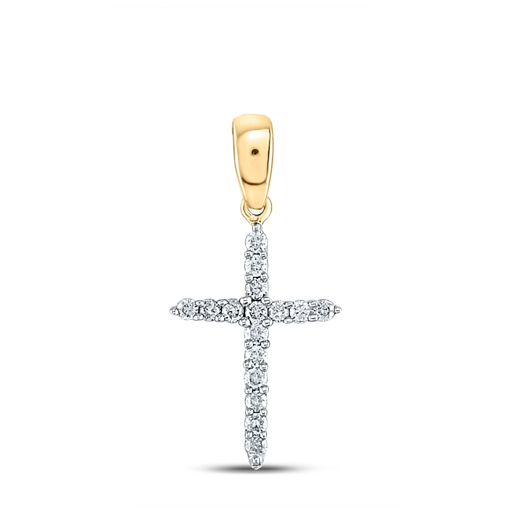 10K Yellow Gold Womens Round Diamond Cross Pendant 1/6 Cttw, Length: 0.84 In, Width: 0.38 In