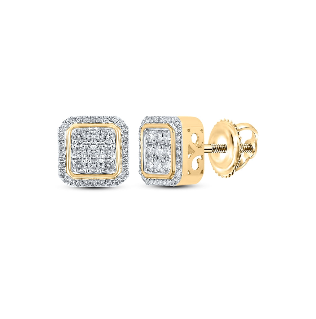 10K Yellow Gold Round Diamond Square Earrings 5/8 Cttw