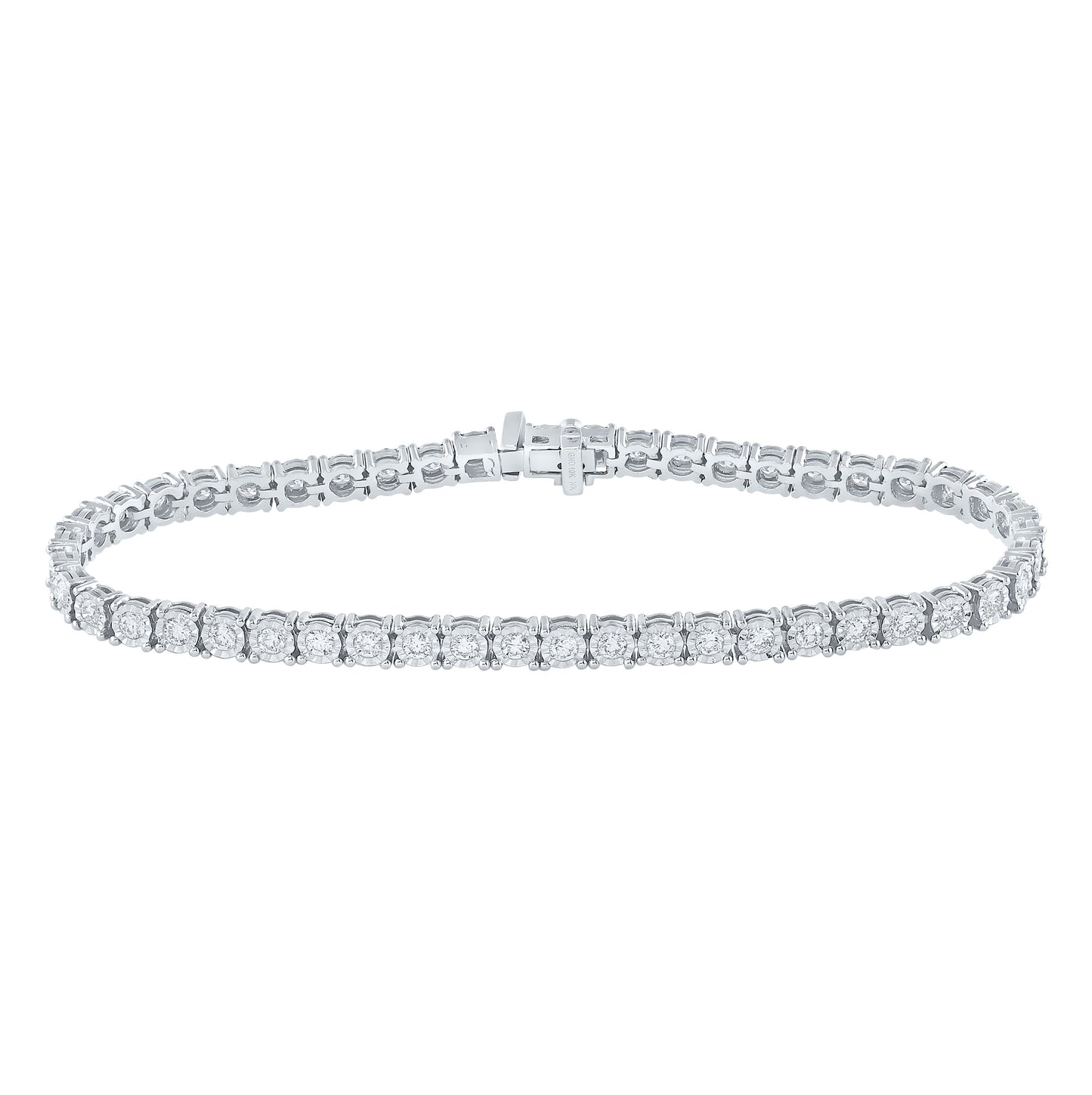 10K White Gold Womens Round Diamond Studded Tennis Bracelet 2 Cttw