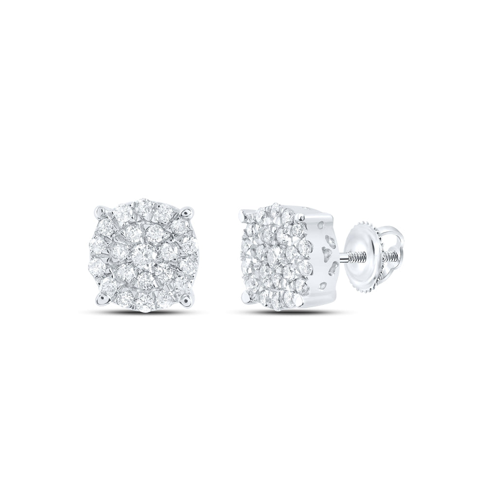 14K White Gold Womens Round Diamond Cluster Earrings 1/2 Cttw, Length: 0.28 In, Width: 0.28 In