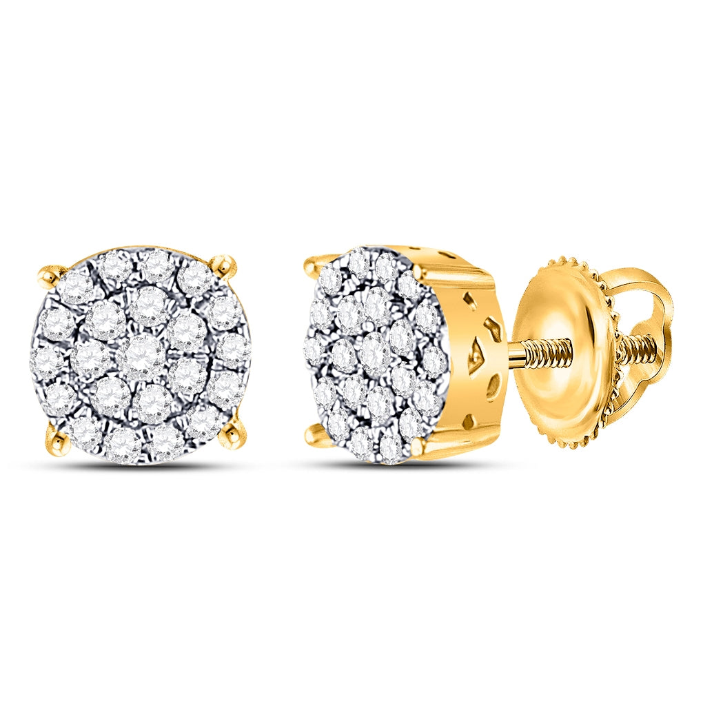 14K Yellow Gold Womens Round Diamond Cluster Earrings 1/4 Cttw, Length: 0.24 In, Width: 0.24 In