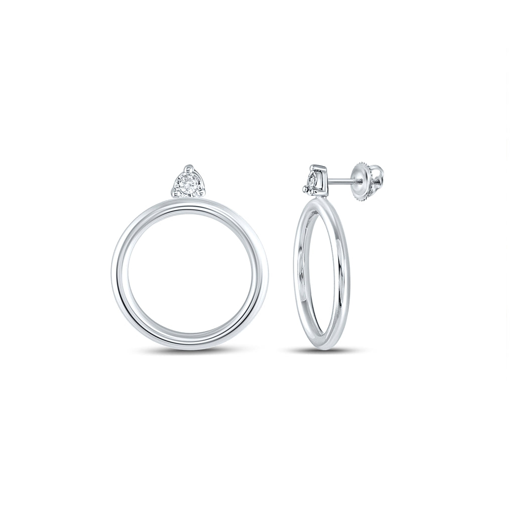 Sterling Silver Womens Round Diamond Fashion Circle Earrings 1/20 Cttw