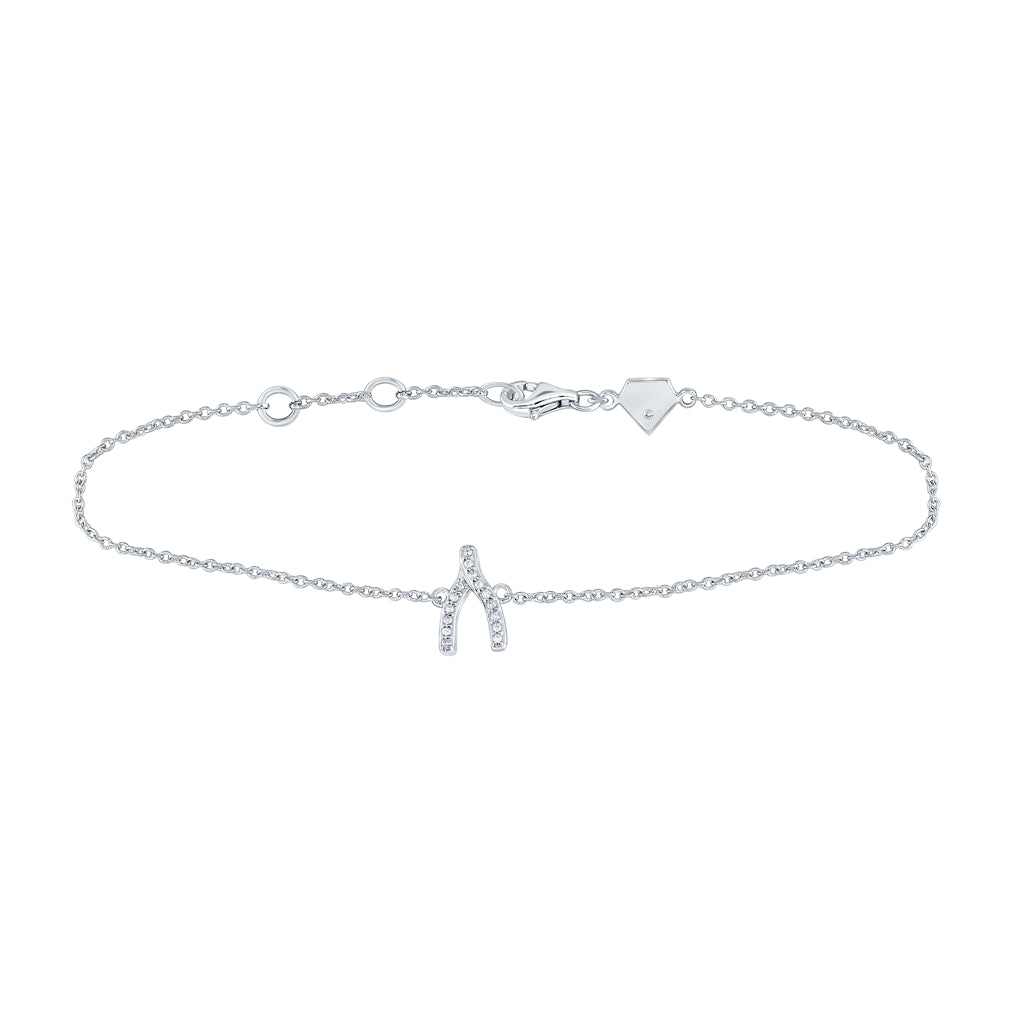 Sterling Silver Womens Round Diamond Wishbone Fashion Bracelet 1/12 Cttw