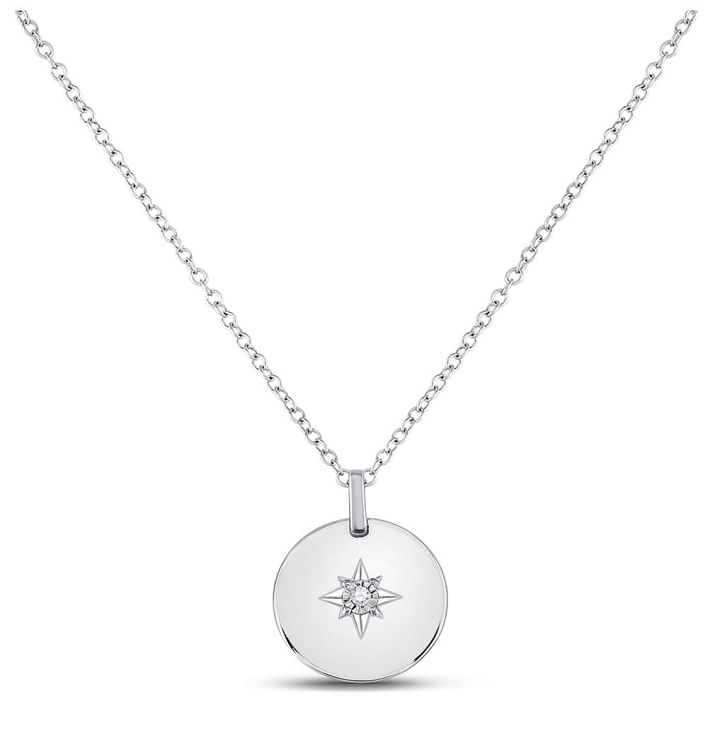 Sterling Silver Womens Round Diamond Starburst Fashion Necklace .02 Cttw