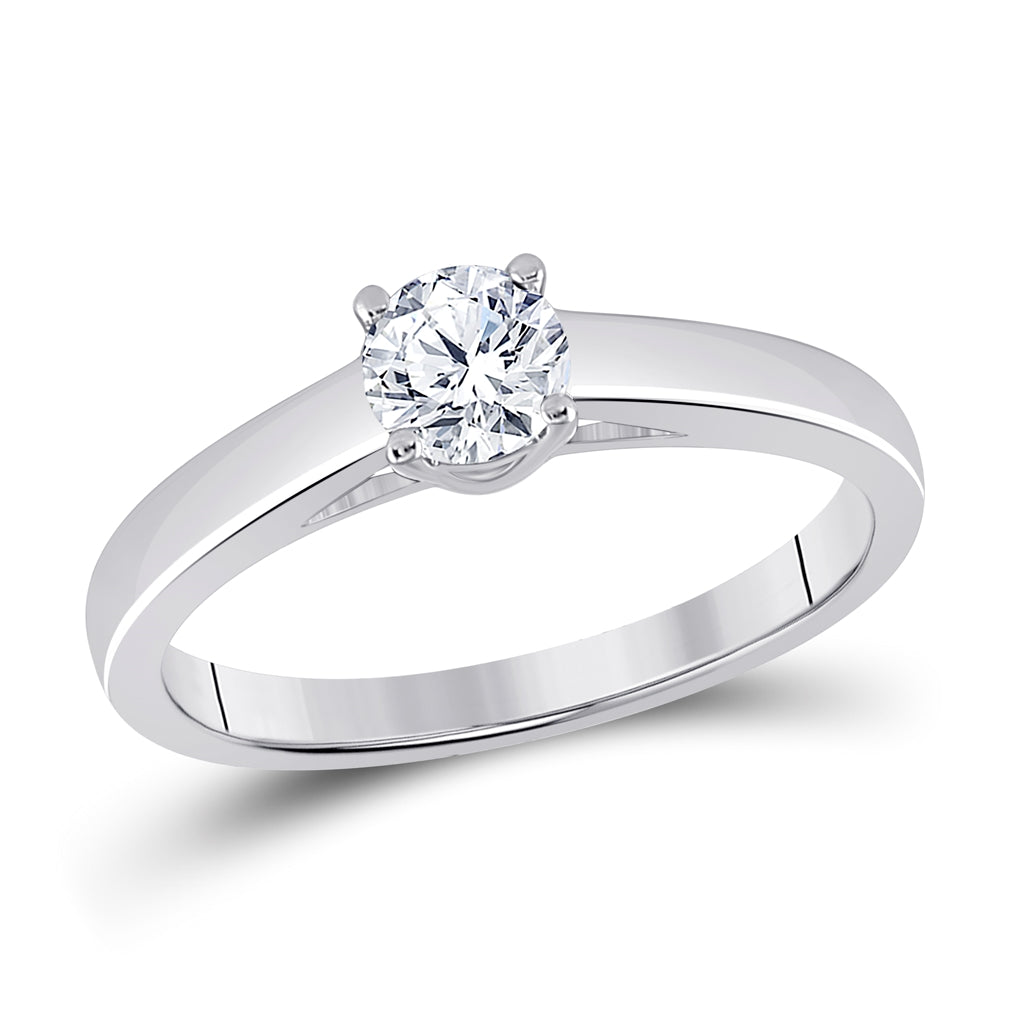 14K White Gold Round Diamond Solitaire Bridal Wedding Engagement Ring 1/2ctw, Women's Size: 5-10
