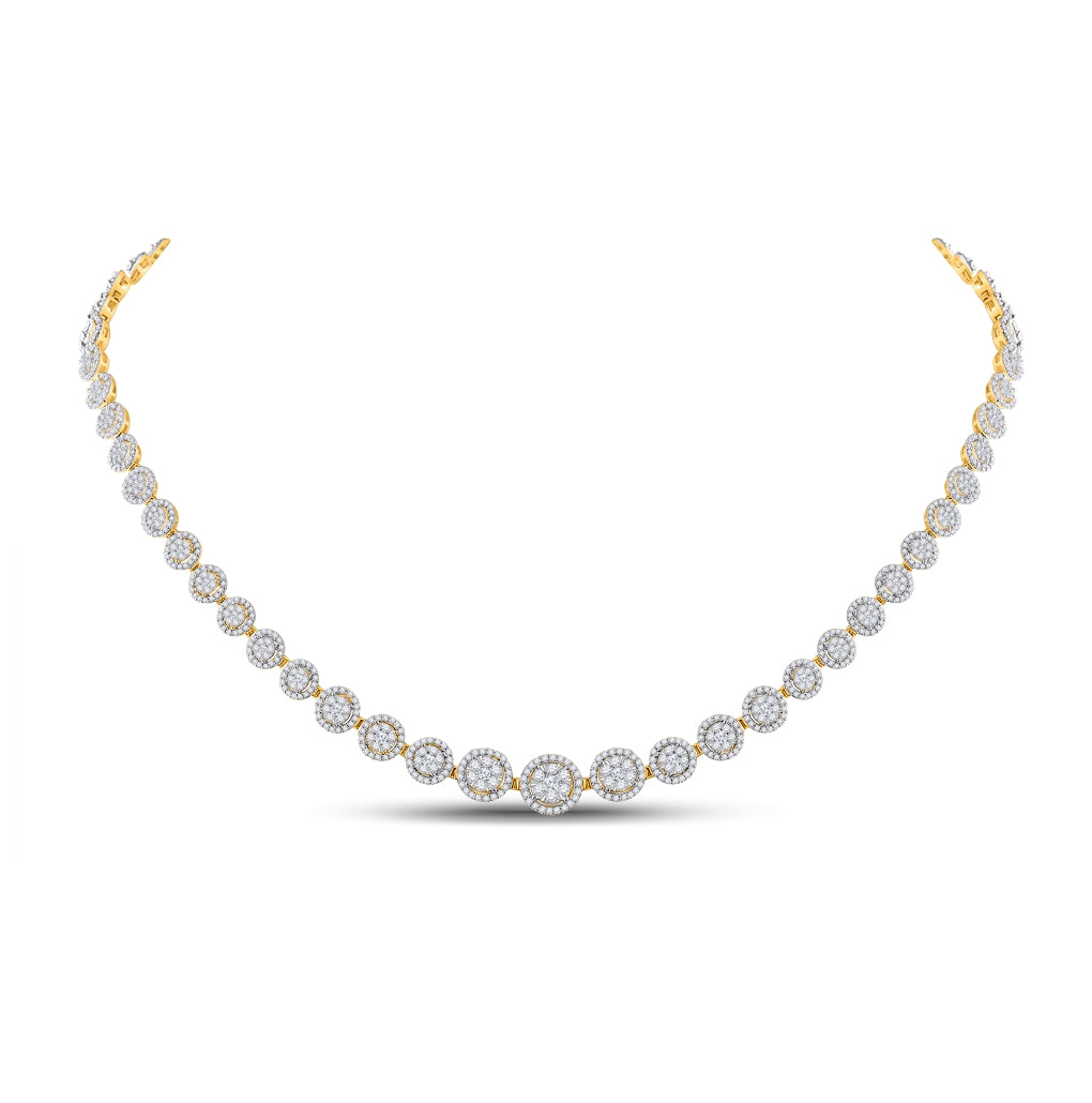 14kt Yellow Gold Womens Round Diamond Flower Cluster Cocktail Necklace 4-7/8 Cttw