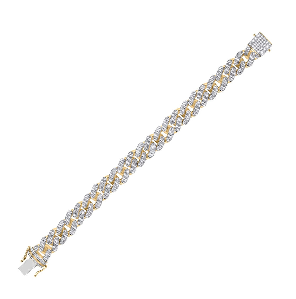 10K Yellow Gold Mens Round Diamond Cuban Fashion Bracelet 9 Cttw
