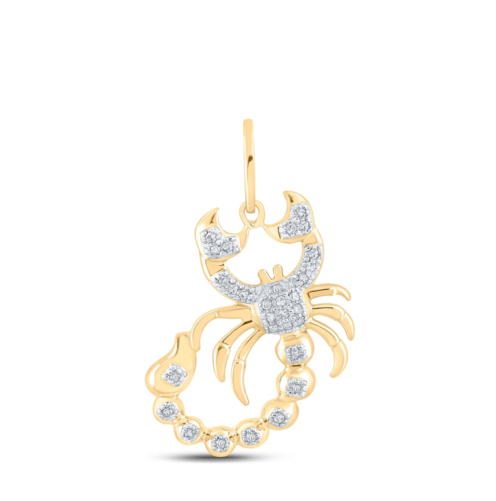 10kt Yellow Gold Mens Round Diamond Scorpion Charm Pendant 1/10 Cttw