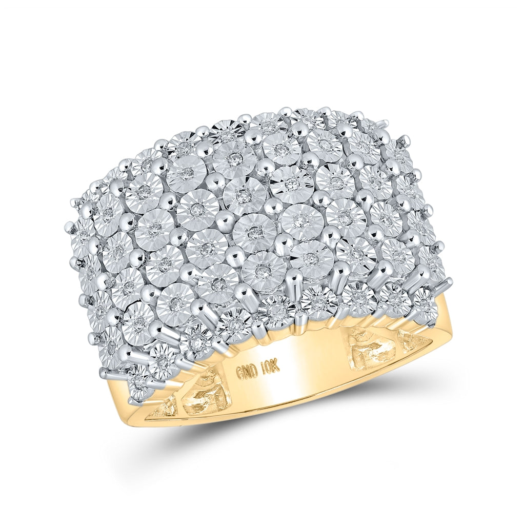 10K Yellow Gold Mens Round Diamond Pave Big Look Band Ring 1/5 Cttw, Mens Size: 7-13