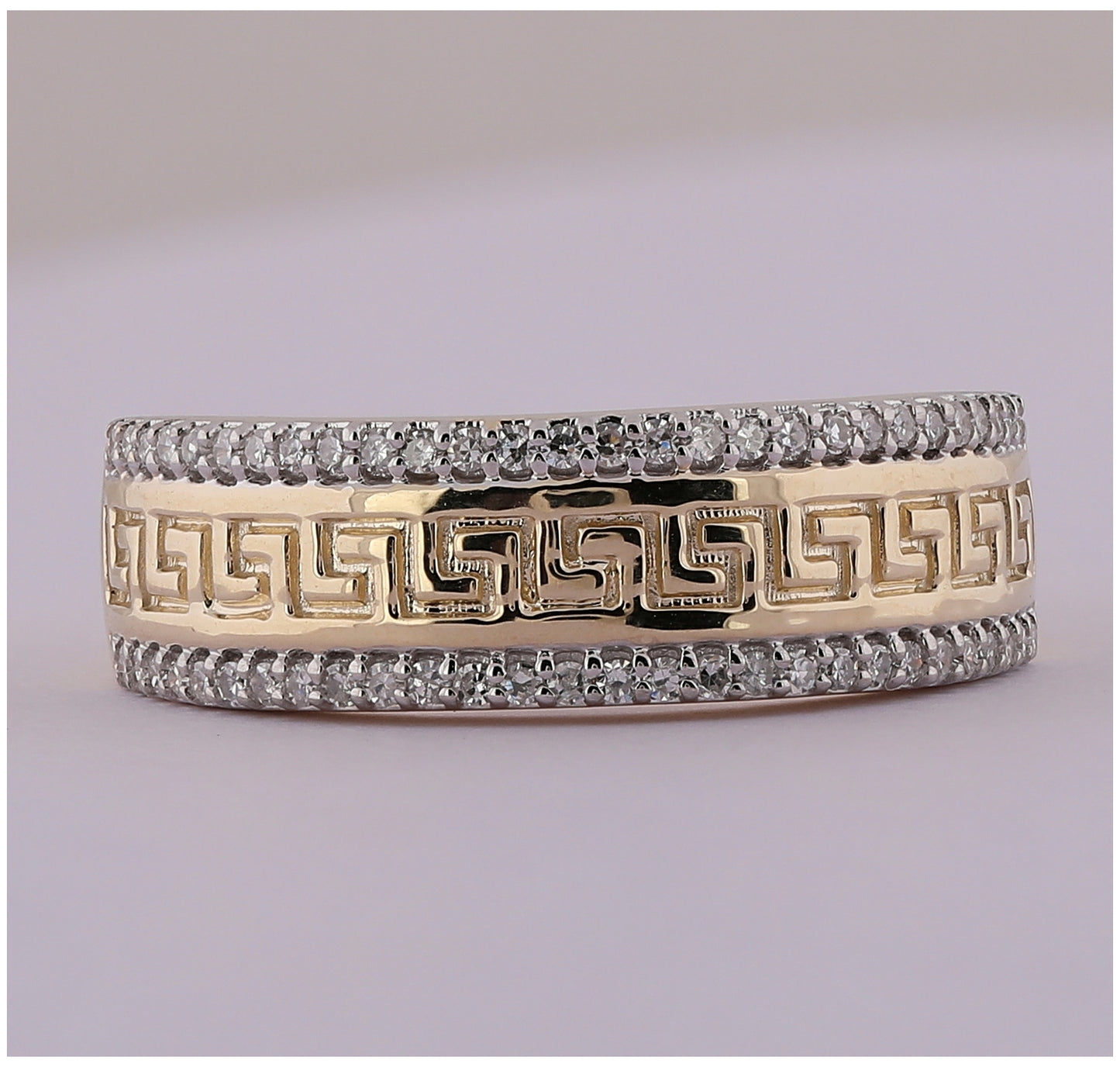 10K Yellow Gold Mens Round Diamond Wedding Greek Key Band Ring 1/3 Cttw, Mens Size: 7-13