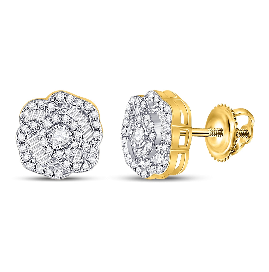 10K Yellow Gold Womens Round Diamond Fashion Earrings 3/8 Cttw