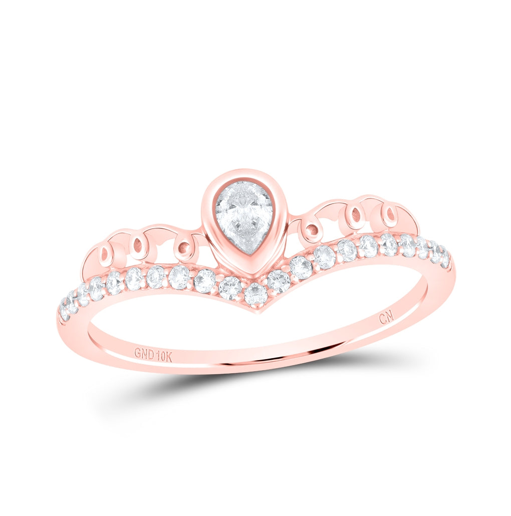 10K Rose Gold Womens Pear Diamond Chevron Band Ring 1/3 Cttw, Womens Size: 5-10