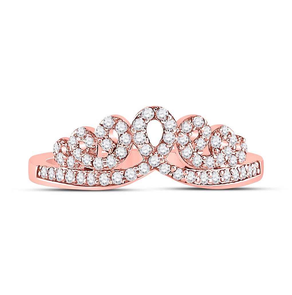 10K Rose Gold Womens Round Diamond Fashion Crown Band Ring 1/3 Cttw, Womens Size: 5-10