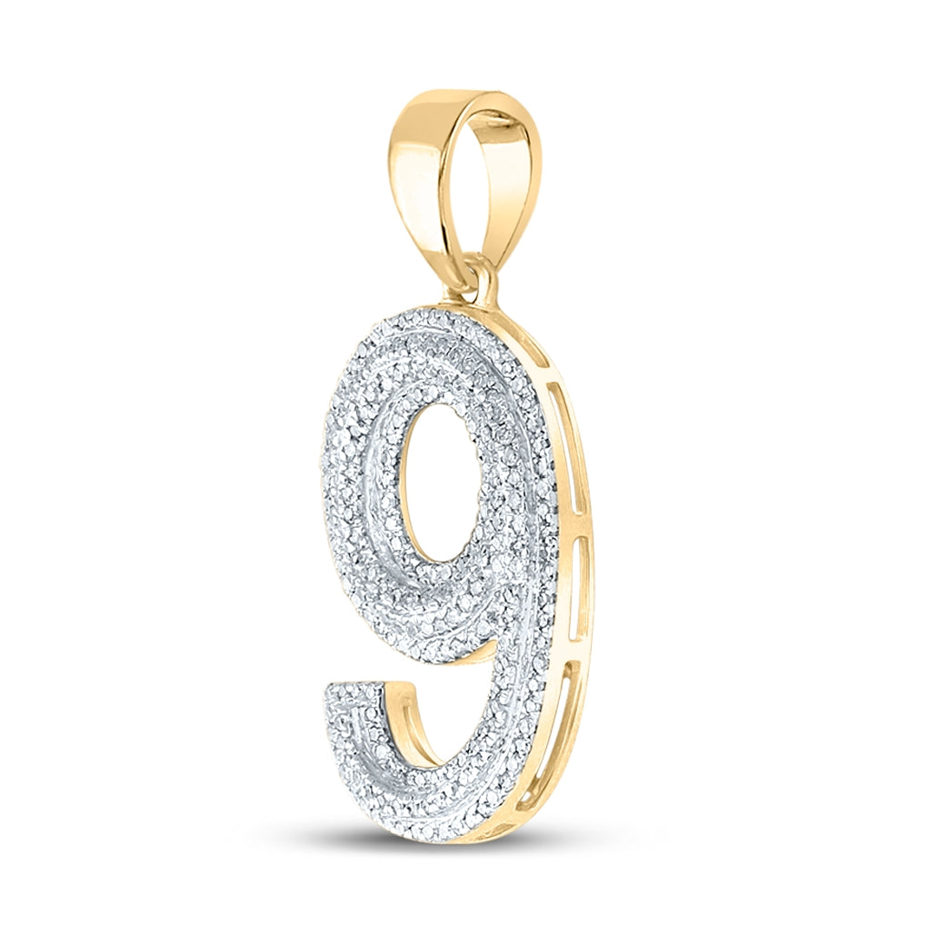 10K Yellow Gold Mens Round Diamond Number Charm Pendant