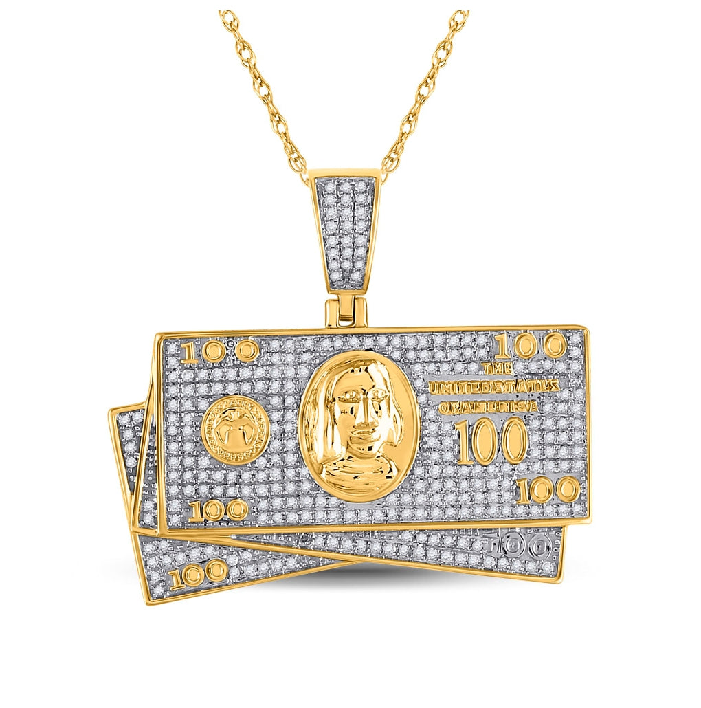 10K Yellow Gold Mens Round Diamond Money Stack Charm Pendant 3/4 Cttw