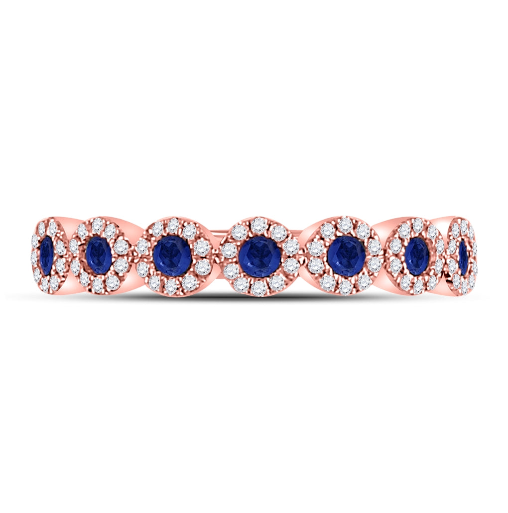 10K Rose Gold Womens Round Blue Sapphire Stackable Band Ring 1/2 Cttw, Womens Size: 5-10