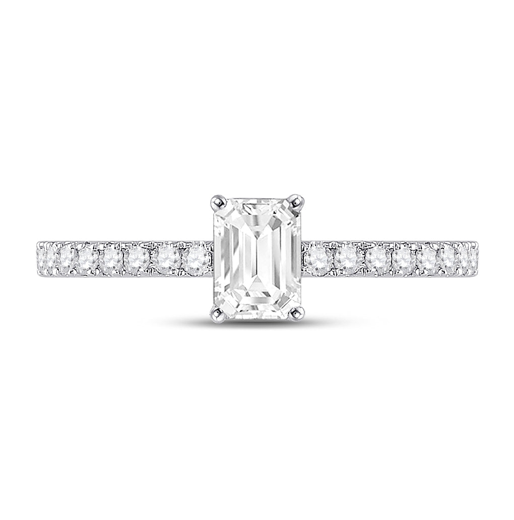 14K White Gold Emerald Diamond Solitaire Bridal Wedding Engagement Ring 1 Cttw, Womens Size: 5-10