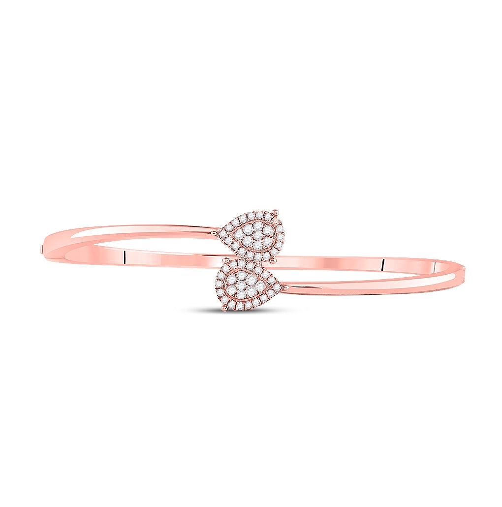 14K Rose Gold Womens Round Diamond Bypass Pear Cluster Bracelet 1/2 Cttw