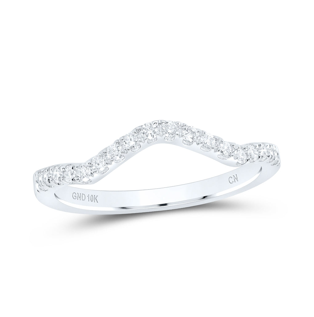 10K White Gold Womens Round Diamond Wedding Curved Enhancer Band 1/5 Cttw, Womens Size: 5-10