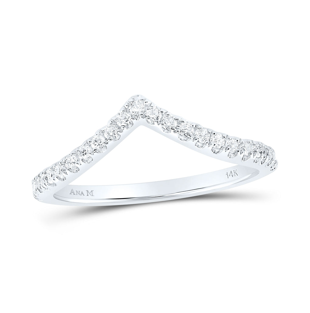 10K White Gold Womens Round Diamond Chevron Stackable Band Ring 1/5ctw, Womens Size: 5-10