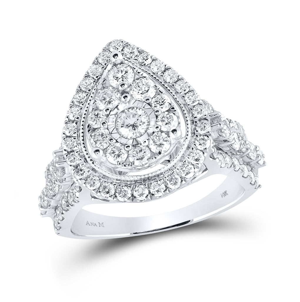 14K White Gold Round Diamond Teardrop Bridal Wedding Engagement Ring 1-3/4 Cttw, Womens Size: 5-10