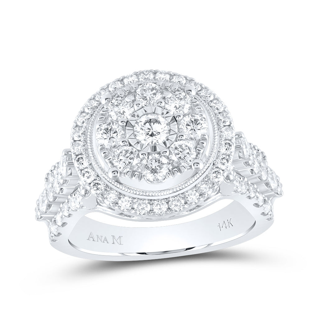 14K White Gold Womens Round Diamond Flower Cluster Ring 1-3/4 Cttw, Womens Size: 5-10
