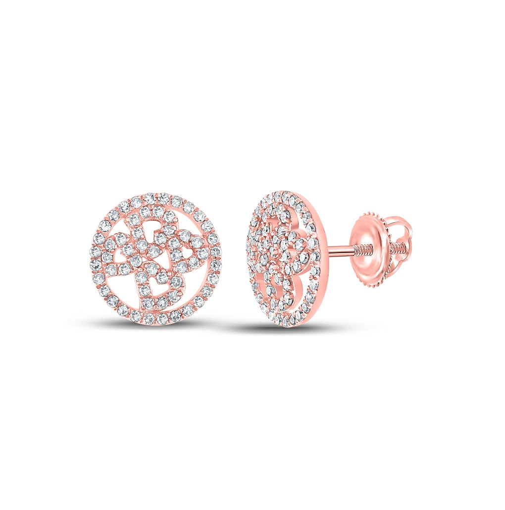 10K Rose Gold Womens Round Diamond Heart Circle Earrings 1/2 Cttw