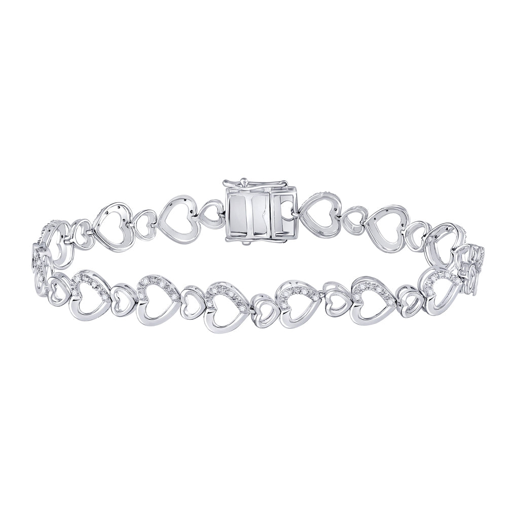 Sterling Silver Womens Round Diamond Heart Tennis Bracelet 1/4ctw
