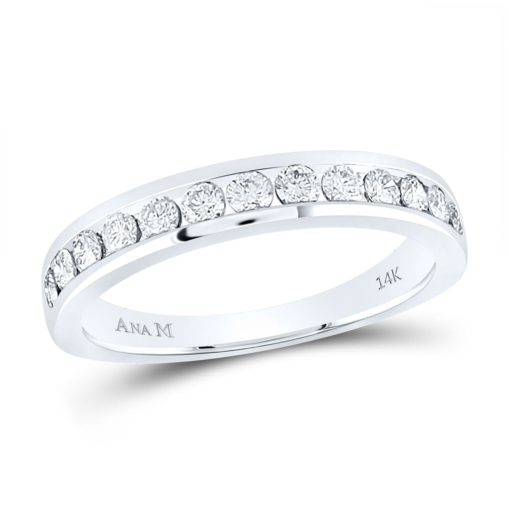 14K White Gold Womens Round Diamond Wedding Single Row Band 1/2 Cttw, Womens Size: 5-10