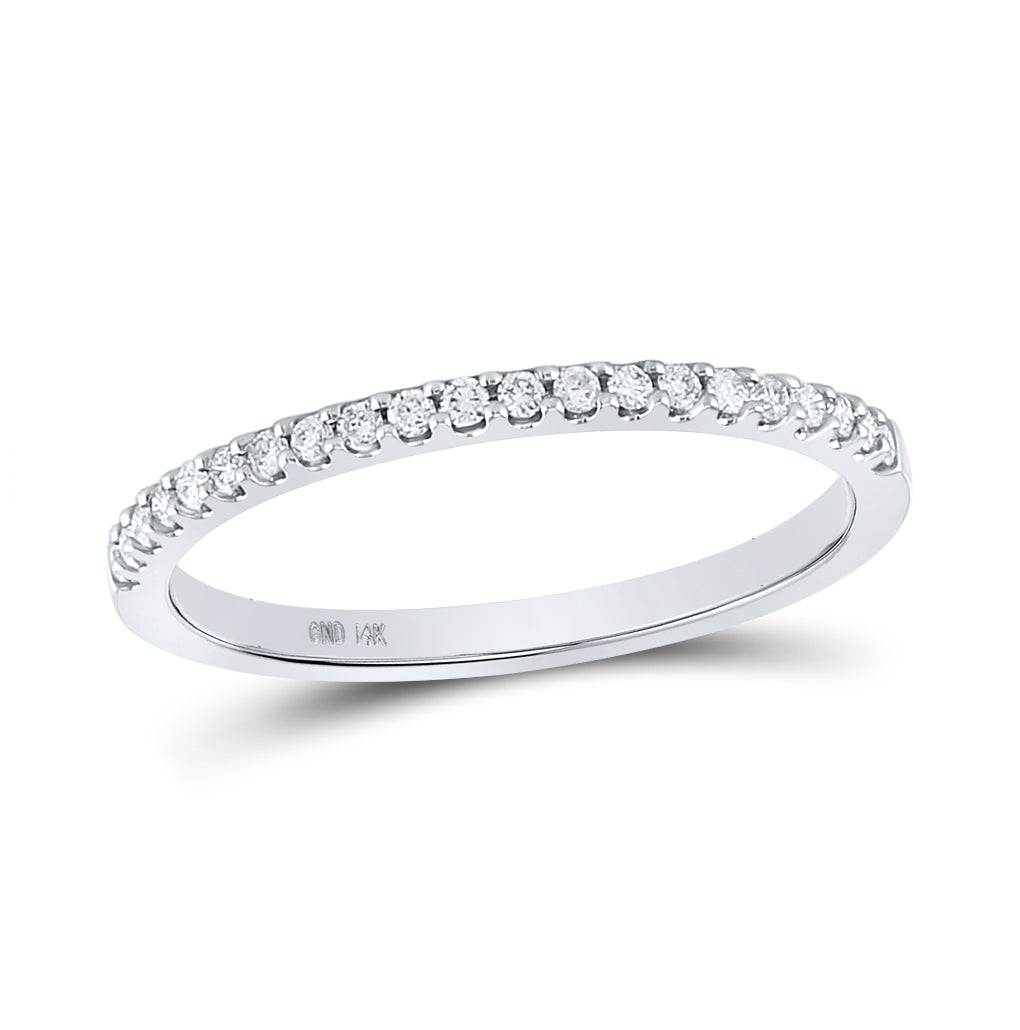 14K White Gold Womens Round Diamond Wedding Single Row Band 1/6ctw, Womens Size: 5-10