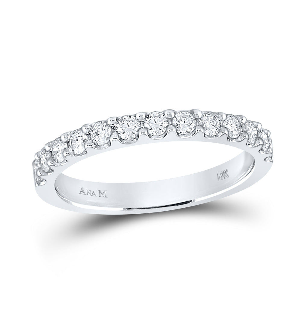 14K White Gold Womens Round Diamond Wedding Single Row Band 1/2ctw, Womens Size: 5-10