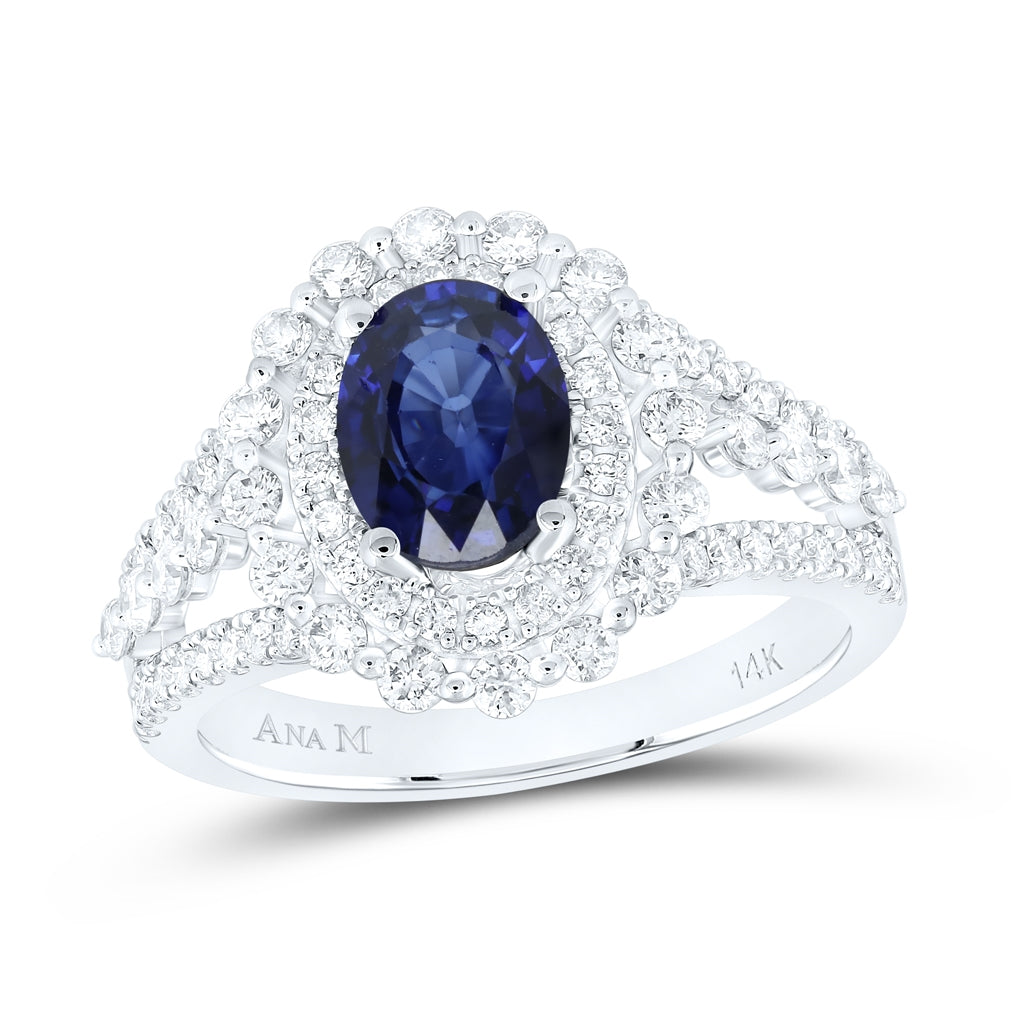 14K White Gold Womens Oval Blue Sapphire Solitaire Diamond Ring 2-1/3 Cttw, Womens Size: 5-10