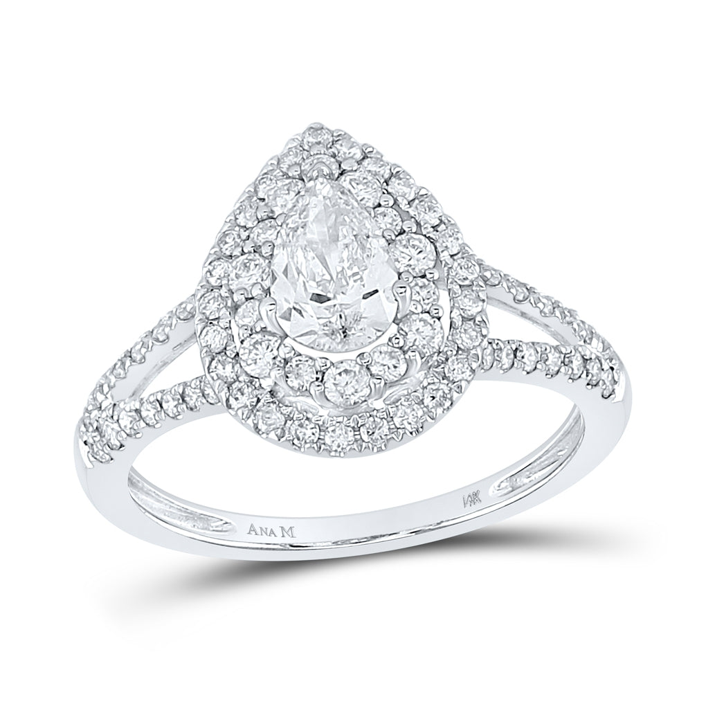14K White Gold Pear Diamond Halo Bridal Wedding Engagement Ring 1-1/5 Cttw, Womens Size: 5-10