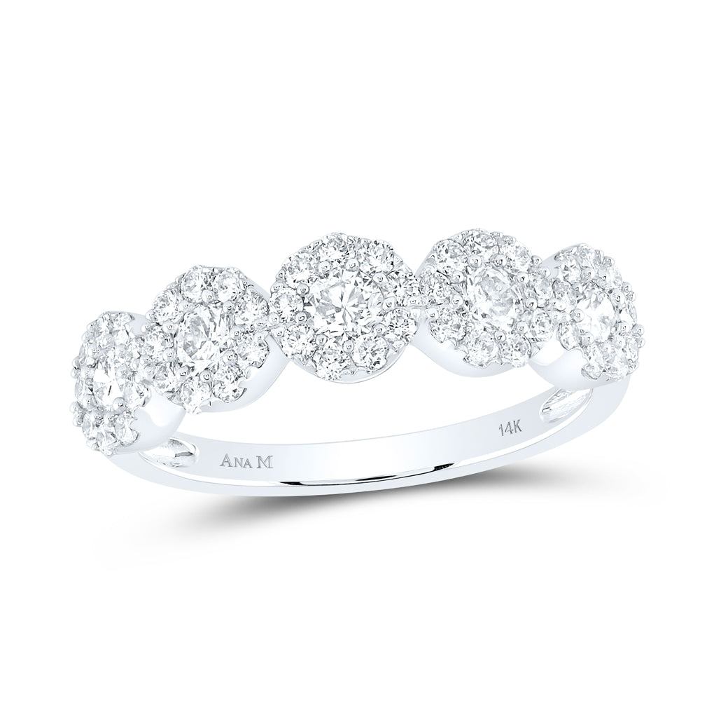 14K White Gold Womens Round Diamond Circle 5-stone Ring 1 Cttw, Womens Size: 5-10