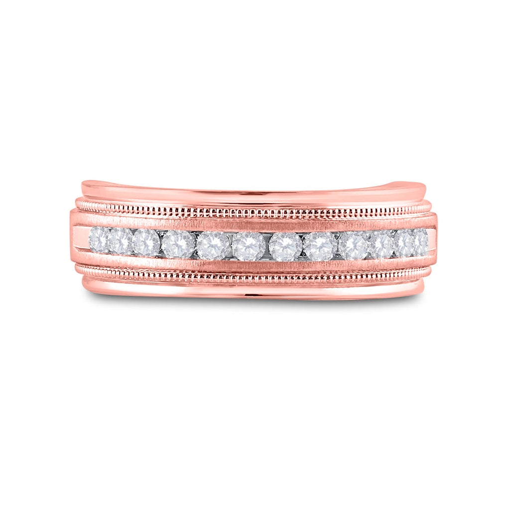 10K Rose Gold Mens Round Diamond Wedding Single Row Band Ring 1/2 Cttw, Mens Size: 7-13