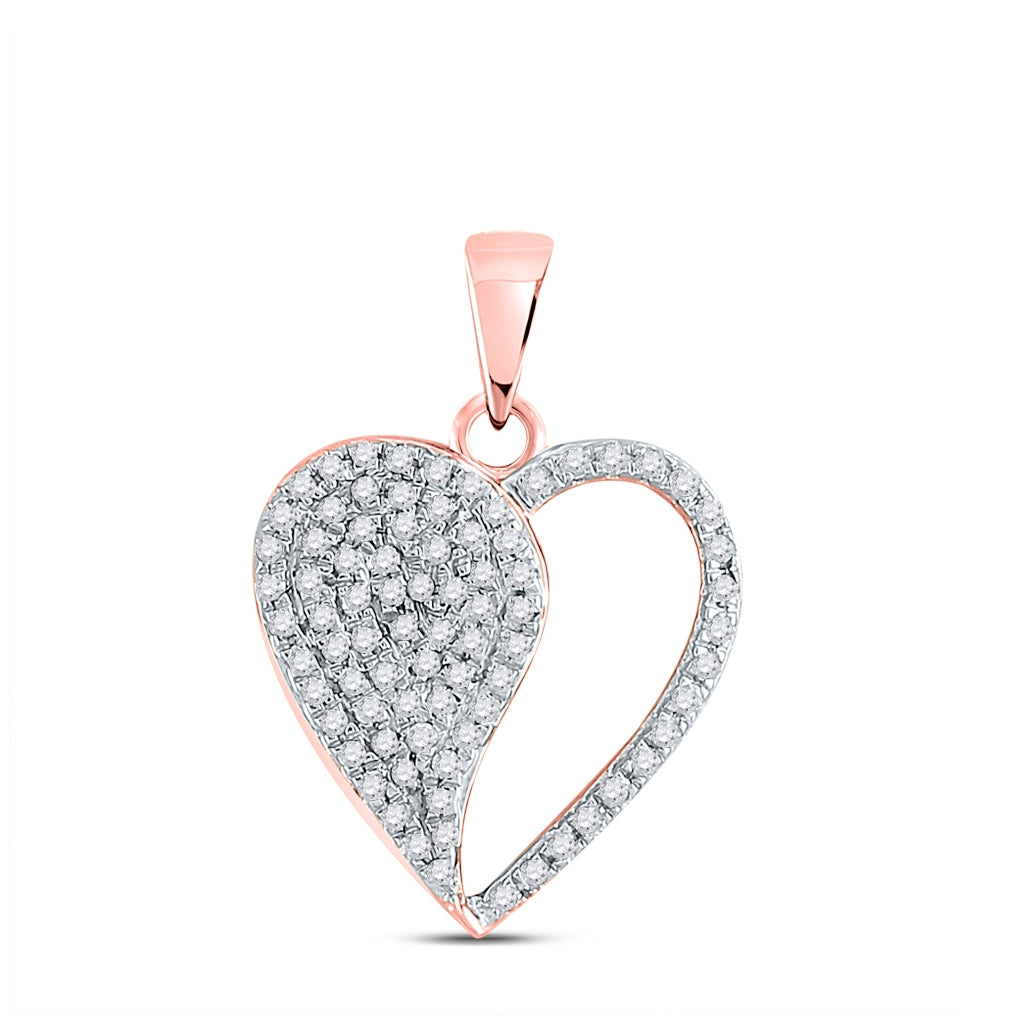 10K Rose Gold Womens Round Diamond Modern Heart Pendant 1/3 Cttw, Length: 0.81 In, Width: 0.59 In