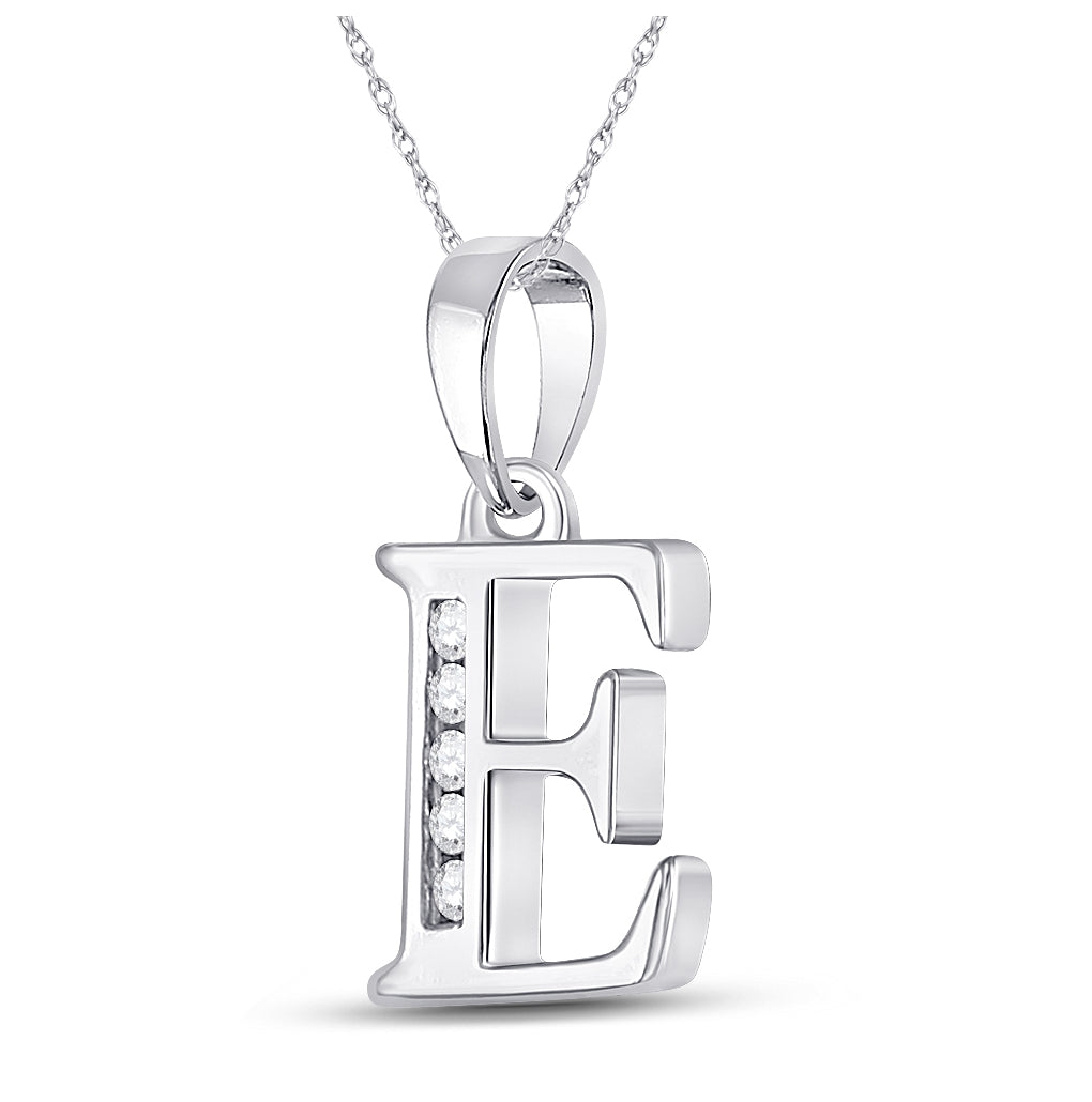 10K White Gold Womens Round Diamond Initial Letter Pendant