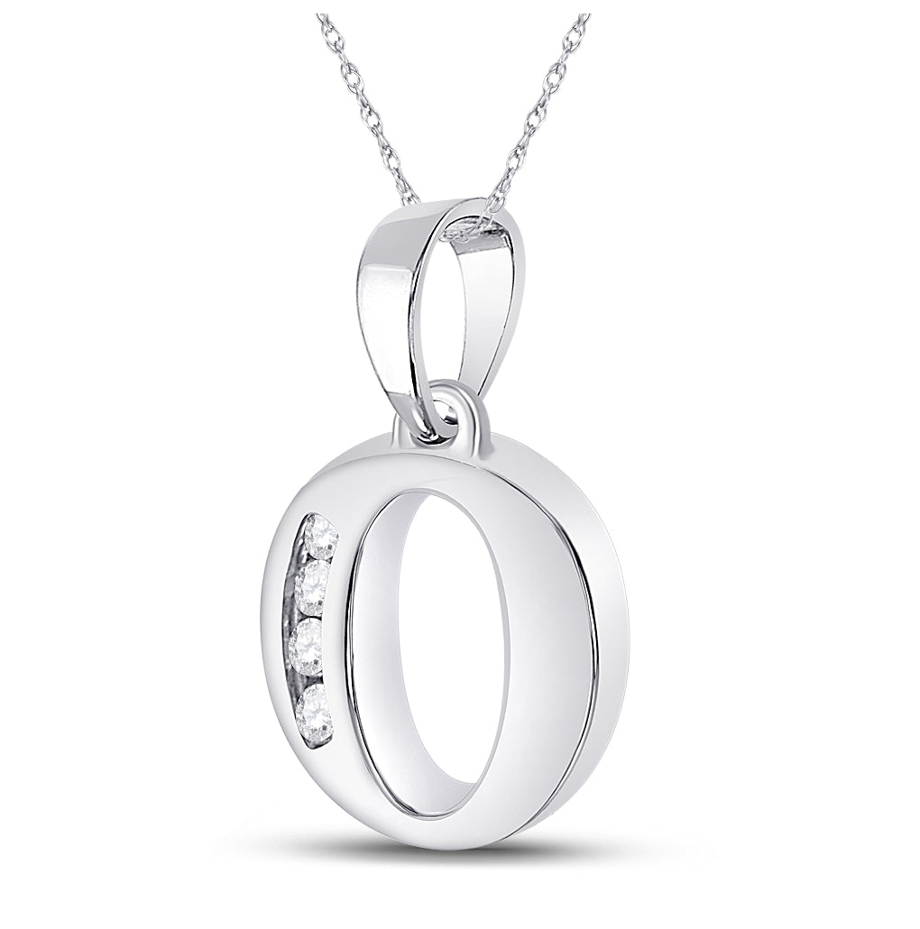 10K White Gold Womens Round Diamond Initial Letter Pendant