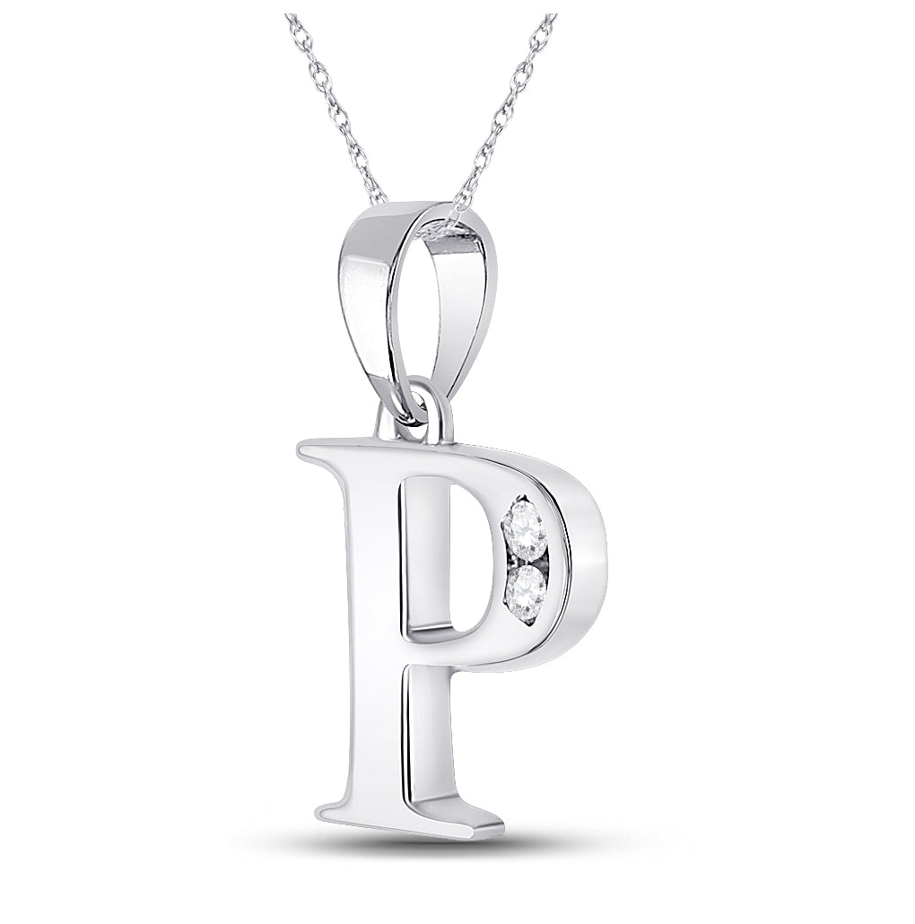 10K White Gold Womens Round Diamond Initial Letter Pendant